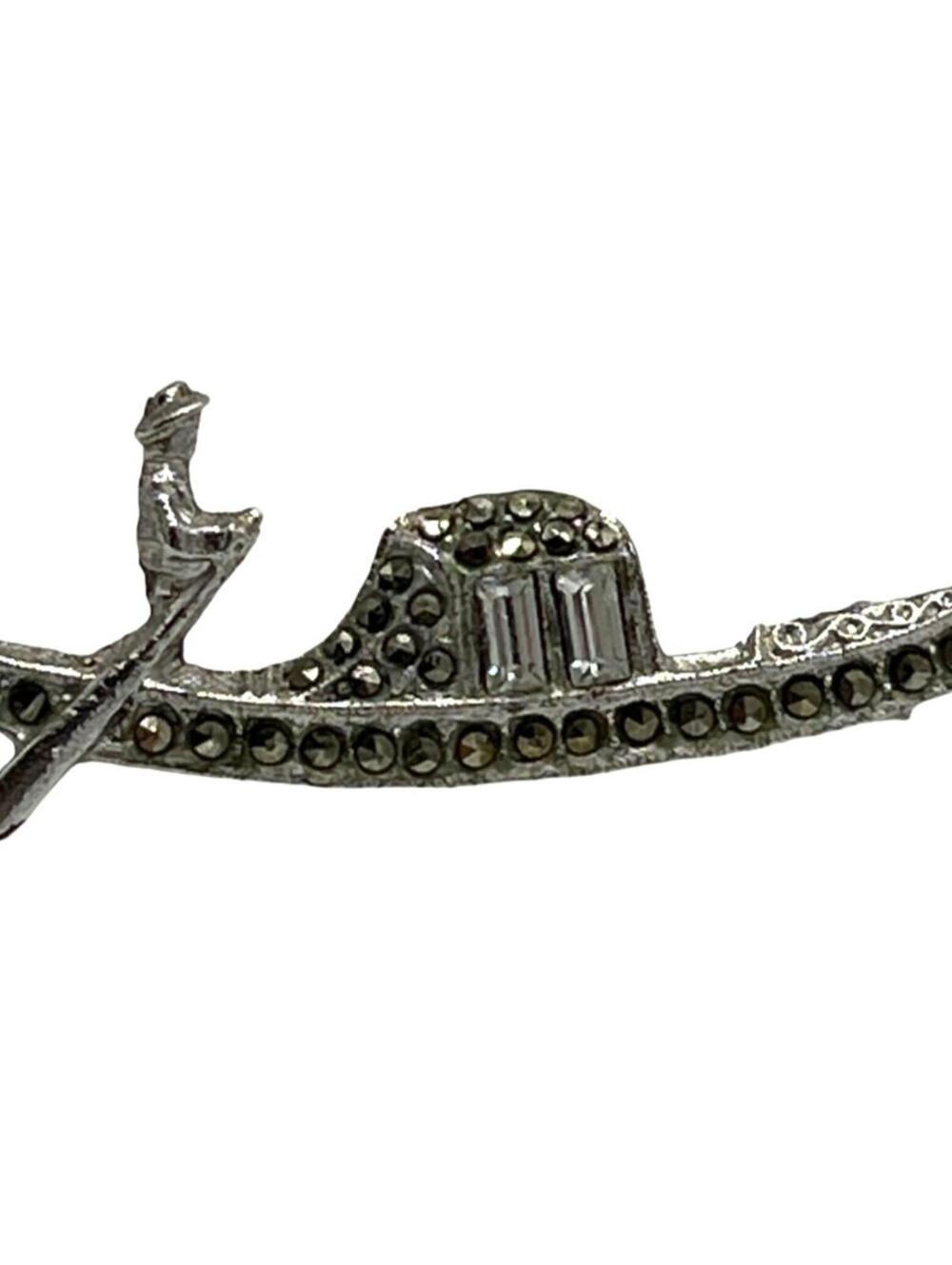 Vintage .830 Silver Venetian Gondola Rhinestone Brooch